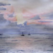 Waters off of Lahaina is a watercolor of boats on the ocean in Lahaina, Maui by artist Esther BeLer Wodrich