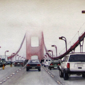 Golden Gate Bridge is a realistic watercolor painting of Golden Gate Bridge in San Francisco by artist Esther BeLer Wodrich