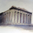 Drawing/watercolor of the Erechtheion temple on the Acropolis in Athens Greece