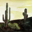 Watercolor painting of Saguaros in Arizona desert