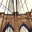 Watercolor with pen and ink of Brooklyn Bridge in New York City by artist Esther BeLer Wodrich