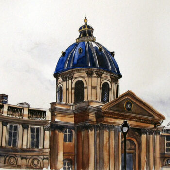 Watercolor, pen and ink architecture painting of Institut de Francais in Paris, France by Esther BeLer Wodrich