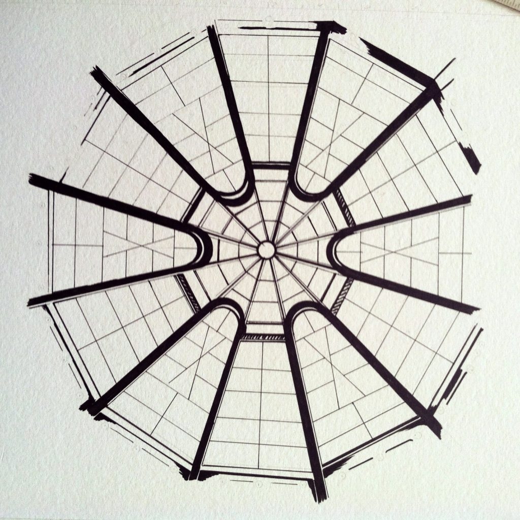 Sketch of Guggenheim ceiling in New York City by Esther BeLer Wodrich