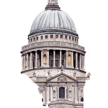 St Paul's Cathedral is a watercolor, pen and ink architecture painting of St Paul's Cathedral in London by artist Esther BeLer Wodrich