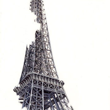 La Tour Eiffel is a watercolor, pen and ink architecture painting of the Eiffel Tower in Paris France by artist Esther BeLer Wodrich