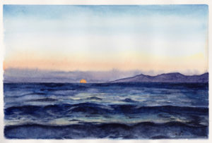 Sunset over Santorini is a watercolor painting by artist Esther BeLer Wodrich