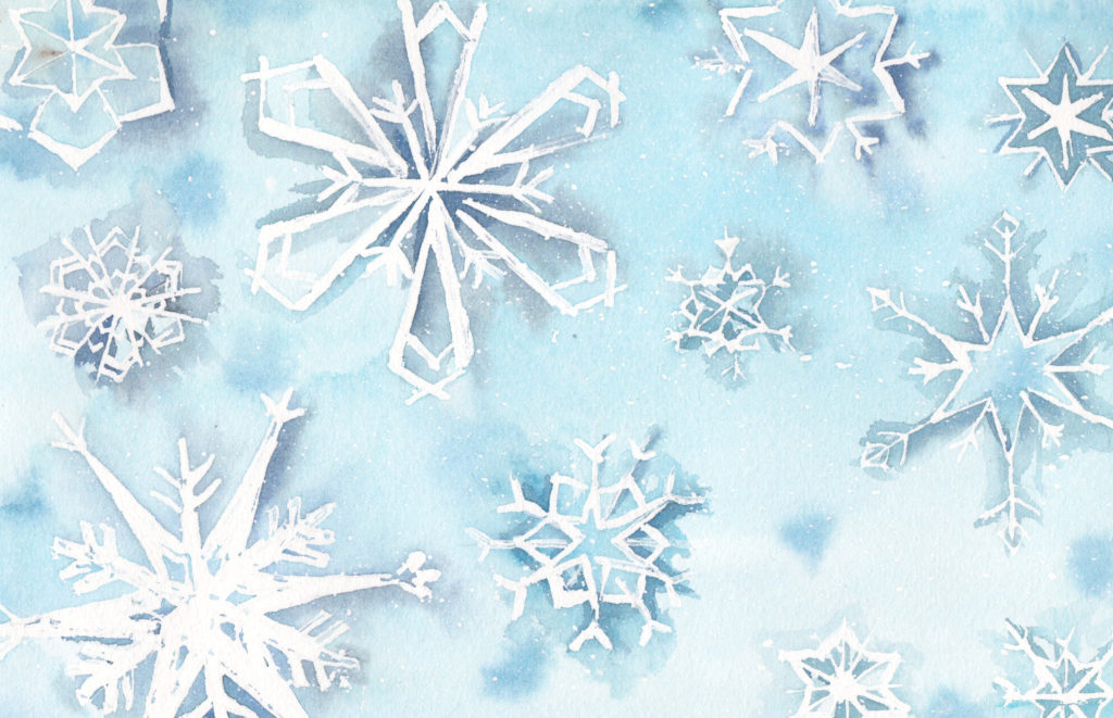 11 Falling Snowflakes - the Eleventh Day of Christmas watercolor by artist Esther BeLer Wodrich