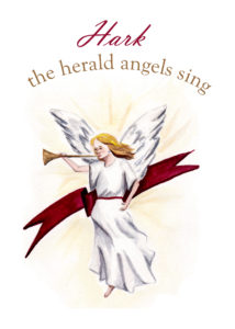 Hark the herald angels sing Christmas Card from a watercolor illustration by artist Esther BeLer Wodrich