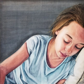 "Isolated" is a figurative watercolor portrait painting on aquabord of a sad young girl by artist Esther BeLer Wodrich. Part of the M I S U N D E R S T O O D series.