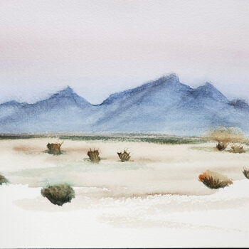 Day 8 of 2020 World Watercolor Month is a painting of mountains in the distance by artist Esther BeLer Wodrich